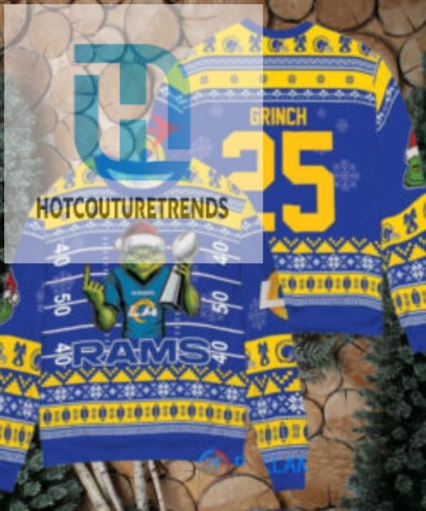 Los Angeles Rams X Grinch Christmas Dr. Seuss How The Grinch Stole Christmas With Super Bowl Trophy Custom Ugly Christmas Sweater hotcouturetrends 1