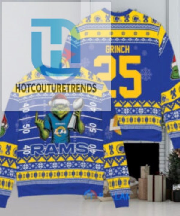 Los Angeles Rams X Grinch Christmas Dr. Seuss How The Grinch Stole Christmas With Super Bowl Trophy Custom Ugly Christmas Sweater hotcouturetrends 1 1