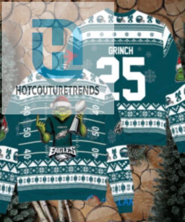 Philadelphia Eagles X Grinch Christmas Dr. Seuss How The Grinch Stole Christmas With Super Bowl Trophy Custom Ugly Christmas Sweater hotcouturetrends 1