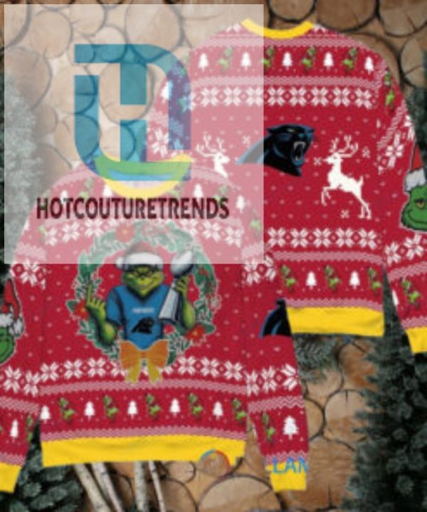 Carolina Panthers X Grinch Nfl Dr. Seuss How The Grinch Stole Christmas With Super Bowl Trophy Ugly Christmas Sweater Red hotcouturetrends 1