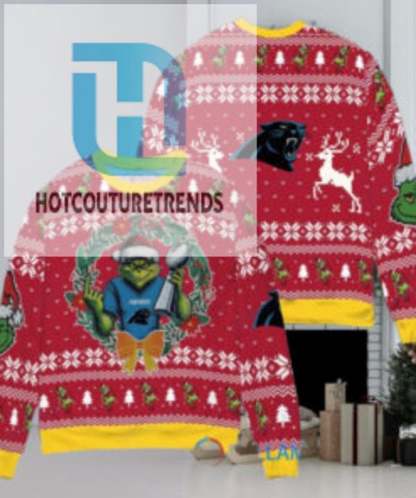 Carolina Panthers X Grinch Nfl Dr. Seuss How The Grinch Stole Christmas With Super Bowl Trophy Ugly Christmas Sweater Red hotcouturetrends 1 1