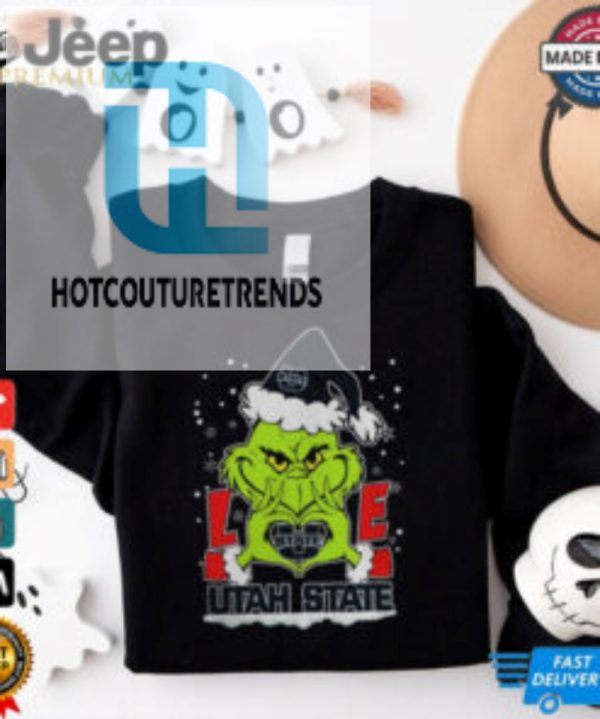 The Grinch Love Heart 2024 Utah State Aggies Football Christmas Shirt hotcouturetrends 1 3