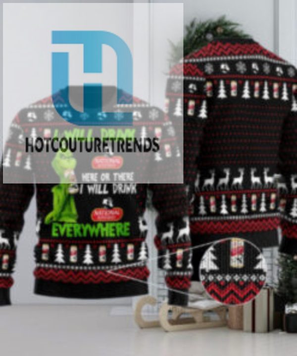 National Bohemian Grinch Will Drink Everywhere Ugly Sweater hotcouturetrends 1