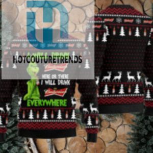 Budweiser Grinch Will Drink Everywhere Ugly Sweater hotcouturetrends 1 1