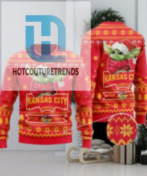 Kansas City Chiefs Cute Baby Yoda Grogu Ugly Christmas Sweater hotcouturetrends 1