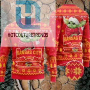 Kansas City Chiefs Cute Baby Yoda Grogu Ugly Christmas Sweater hotcouturetrends 1 1