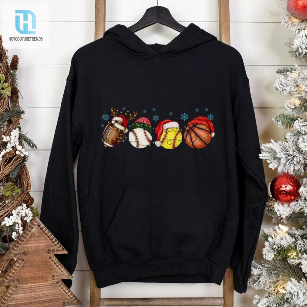 Sport Balls Christmas Lights Sweatshirt Football Baseball Basketball Christmas Hat T Shirt 